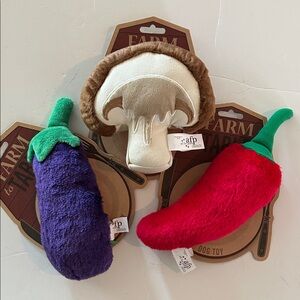 Veggie dog toys NEW mushroom, eggplant, Pepper plush squeaker toys by AFP